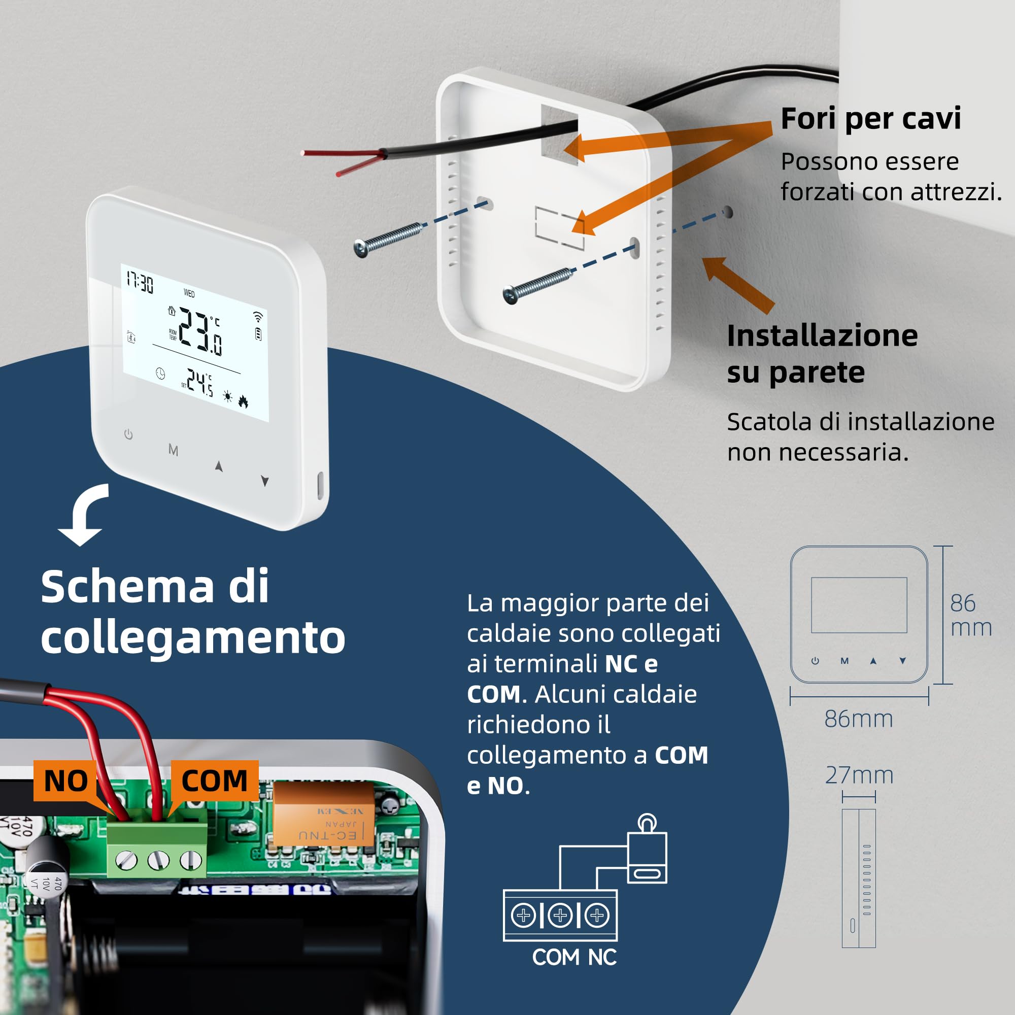 Termostato WiFi alimentato a batteria, termostato intelligente Tuya programmabile, compatibile con il controllo vocale Alexa e Google Assistant, l'app può condividere i dispositivi, bianco