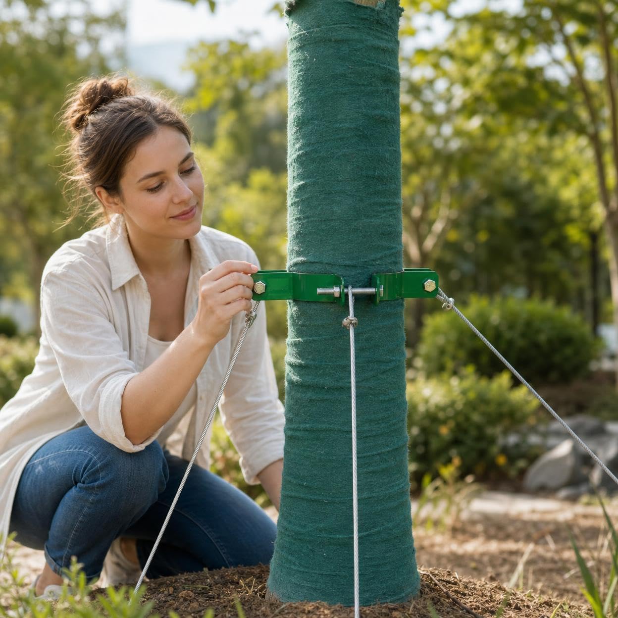 Kit Fijación para Árboles con Cuerda Metálica y Tensores - Protege Árboles Inclinados y Recién para Jardines, Color Original galvanizado, 3 Metros