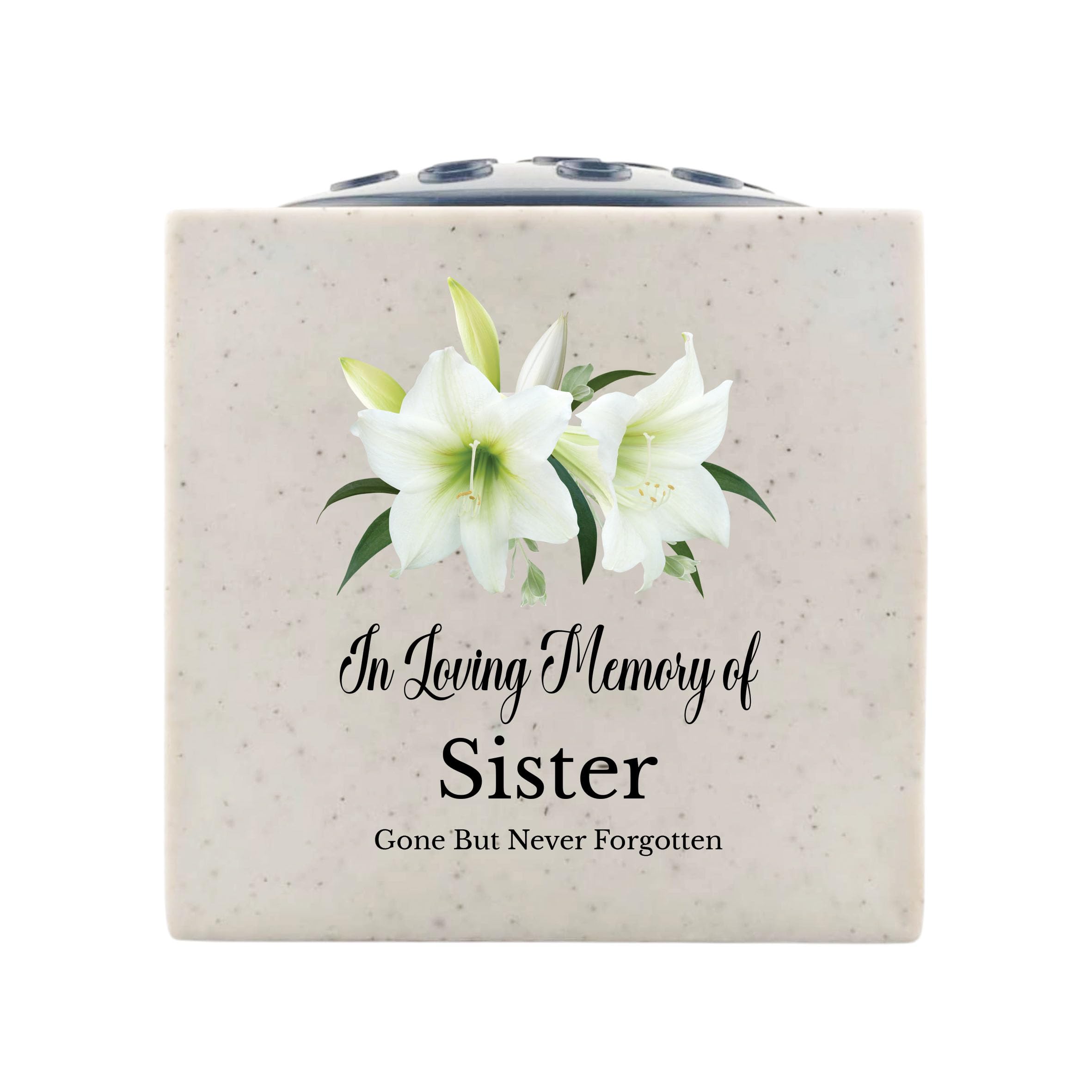 In Loving Memory Of Memorial Rose Bowl Grave Marker Flower Pot Vase With Lily Design (UV PRINTED) (Sister)