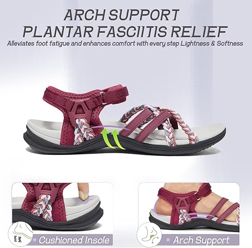 Miniatura 3 de MEGNYA Sandalias de senderismo para mujer, soporte de arco, cómodas sandalias para caminar, correa de , sandalias deportivas ligeras