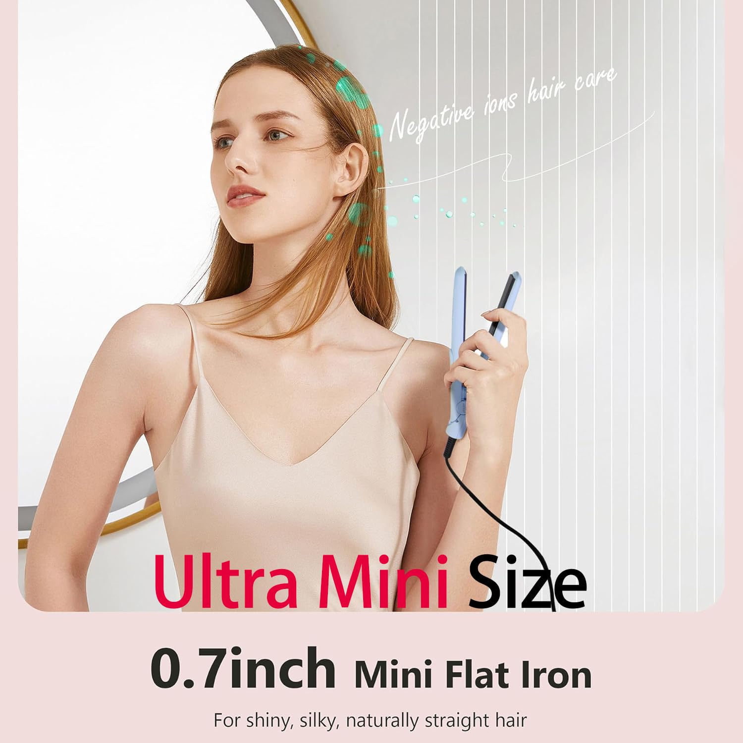 ANGENIL Mini lisseur céramique pour femme, fer à lisser et boucler pour cheveux fins, double tension, format voyage 1,8 cm, pour cheveux courts - Bleu