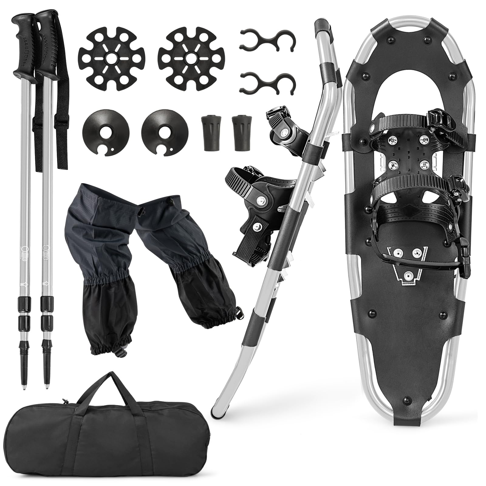 Kit Raquettes à Neige COSTWAY – Ultra-légères Avec Bâtons De Trekking, Fixations à Cliquet, Charge 36-90 Kg, Pour Enfants Et Adultes – Jaune