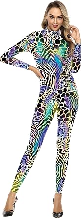 Unisex Cosplay Halloween Bodysuit | Animal Skin Printed Party Skinny Catsuit Costume Outfit
