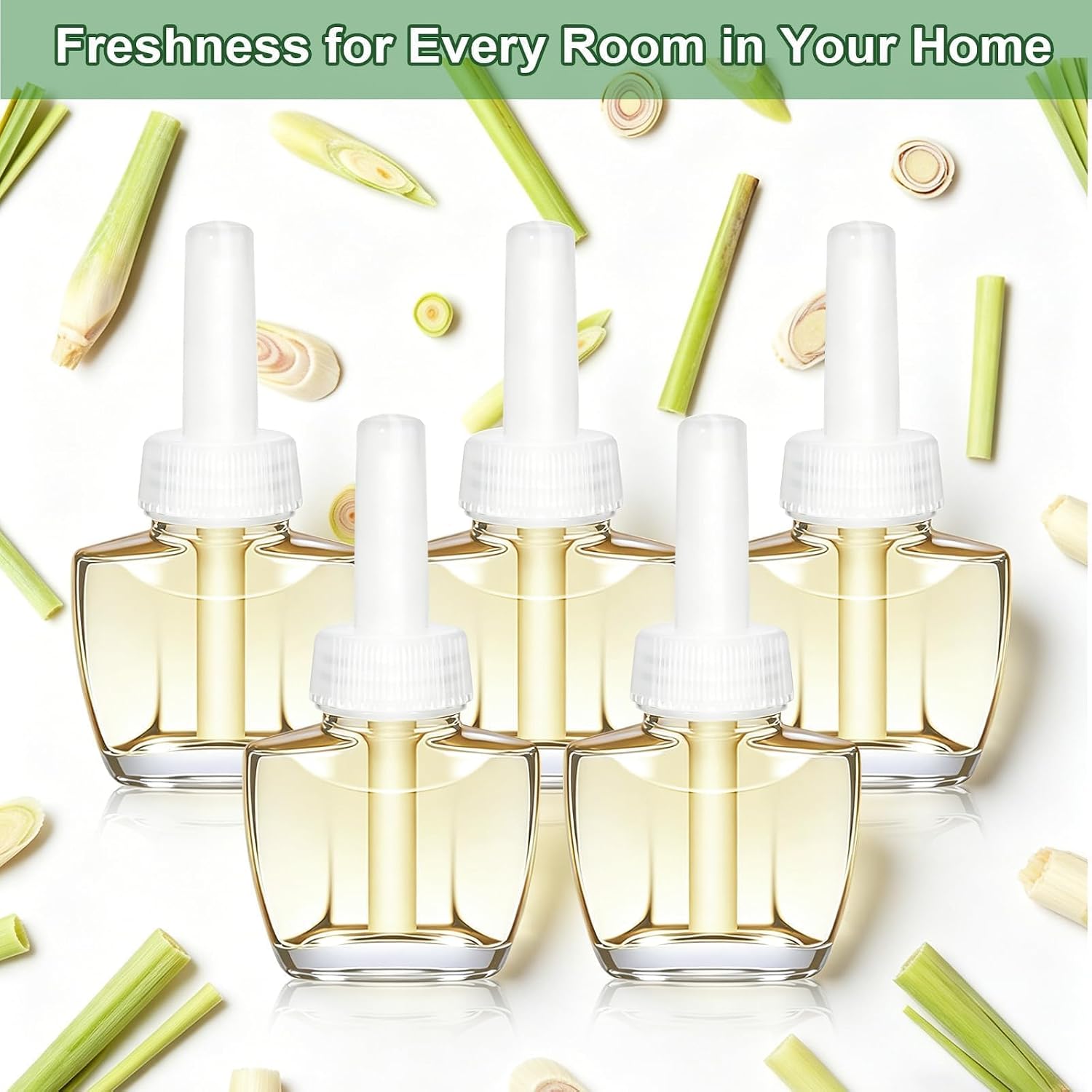 Citronella Plug In Air Freshener Refills, Lemongrass Fragrance, Compatible with Air Wick & Glade, Scented Plug In Refills for Bedroom, Bathroom, Patio, Camping, Courtyard, Pool, Outdoor Use, 6 Count
