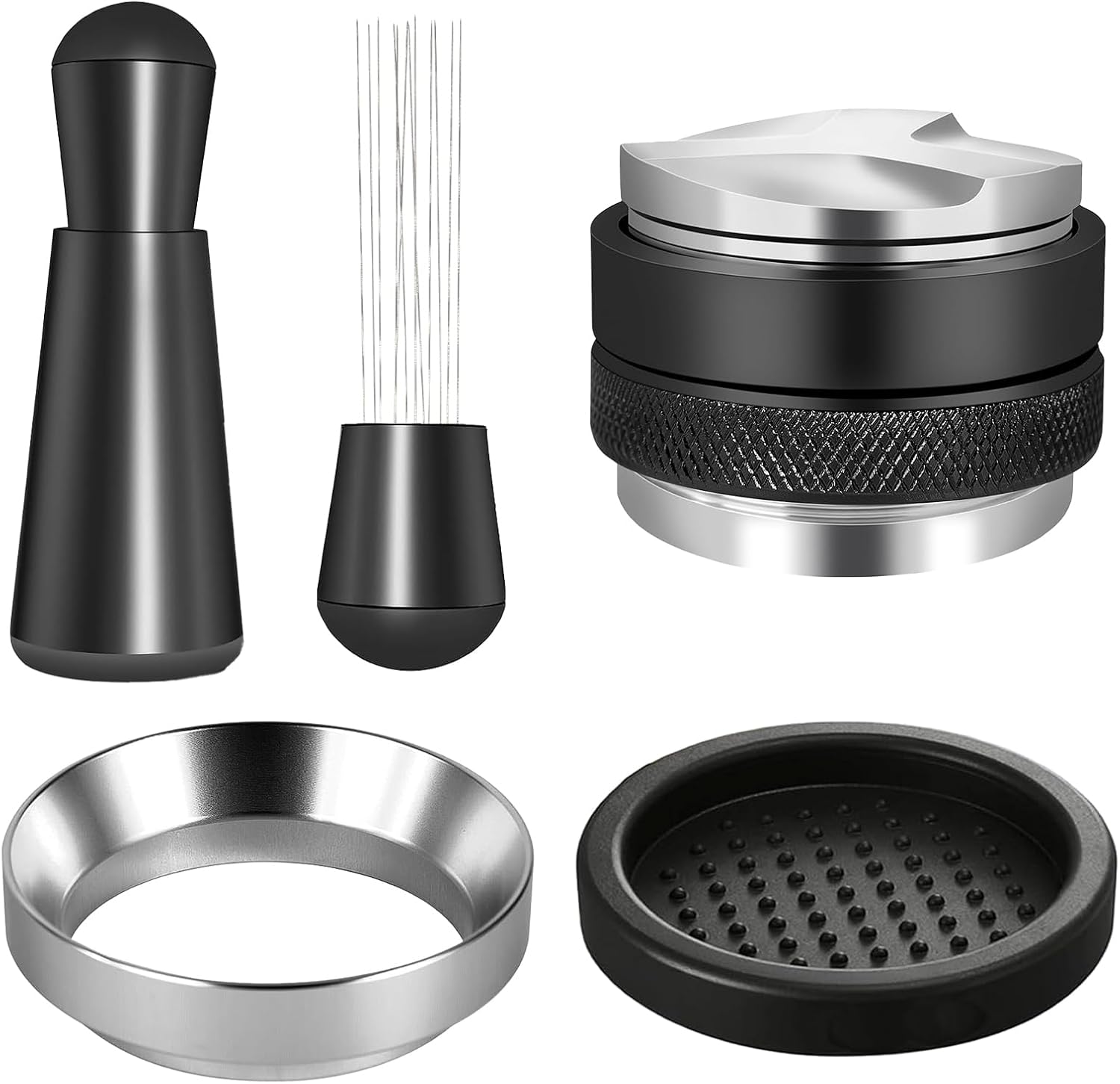 53mm Espresso Accessories Kit, 4-in-1 Set: 2-in-1 Distributor & Tamper, Tamper Mat, WDT Tool & Magnetic Dosing Funnel, Compatible with Delonghi & All 53mm Espresso Machines/Portafilters