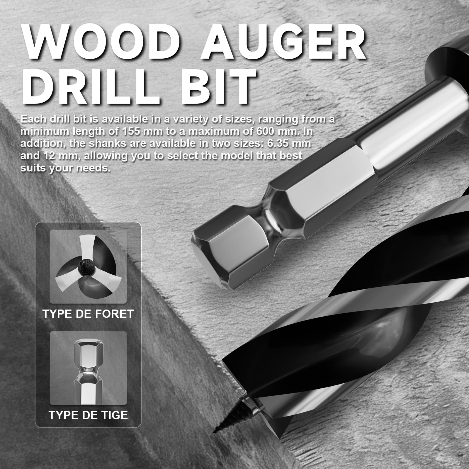 Punta per trapano a coclea extra lunga, 26 mm x 600 mm, codolo esagonale da 12 mm per legno con cambio rapido, design a 3 frese con doppia scanalatura per una rapida rimozione dei trucioli