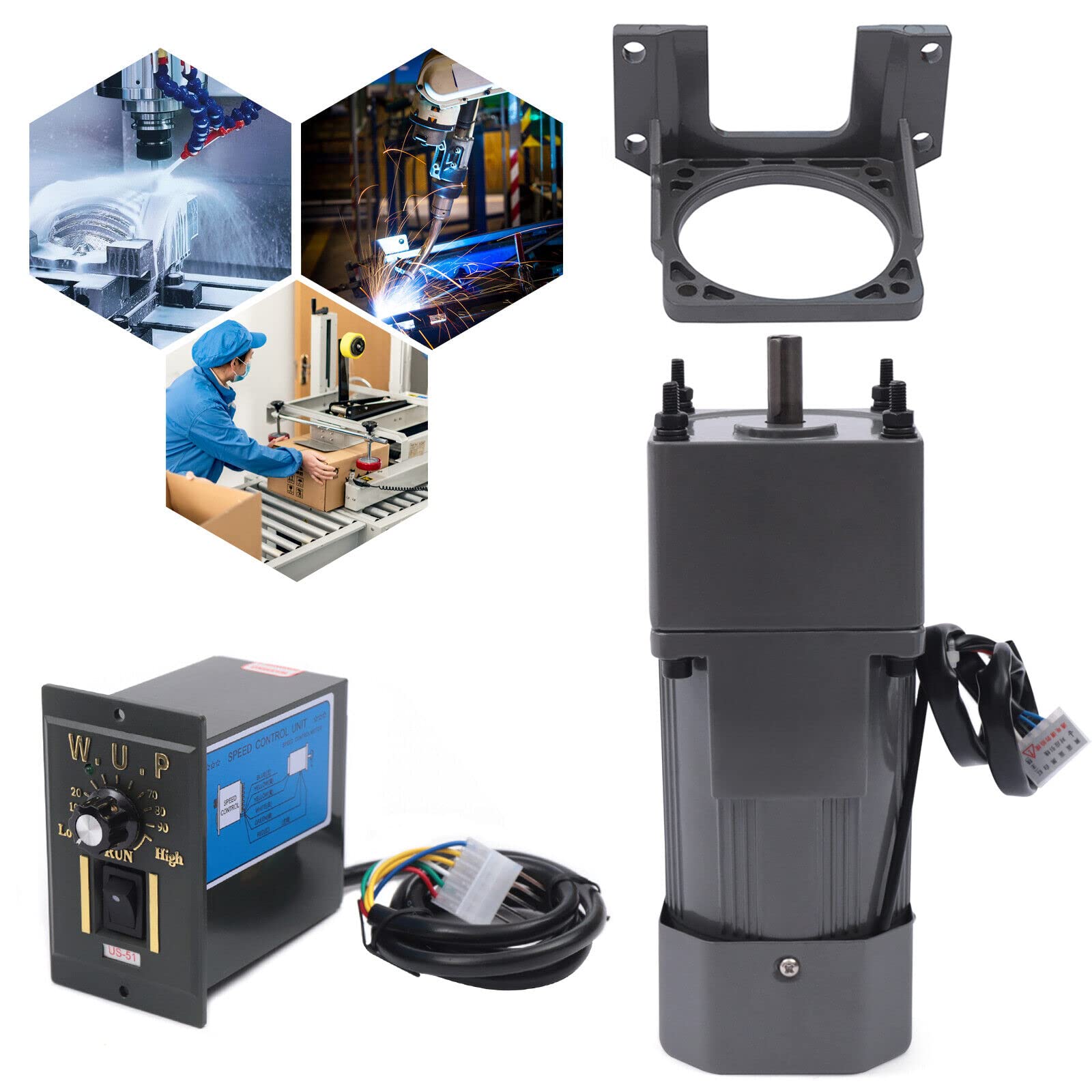 #US Adjustable Gear Speed Motor Reducer with Speed Regulator 90W 20K 110V