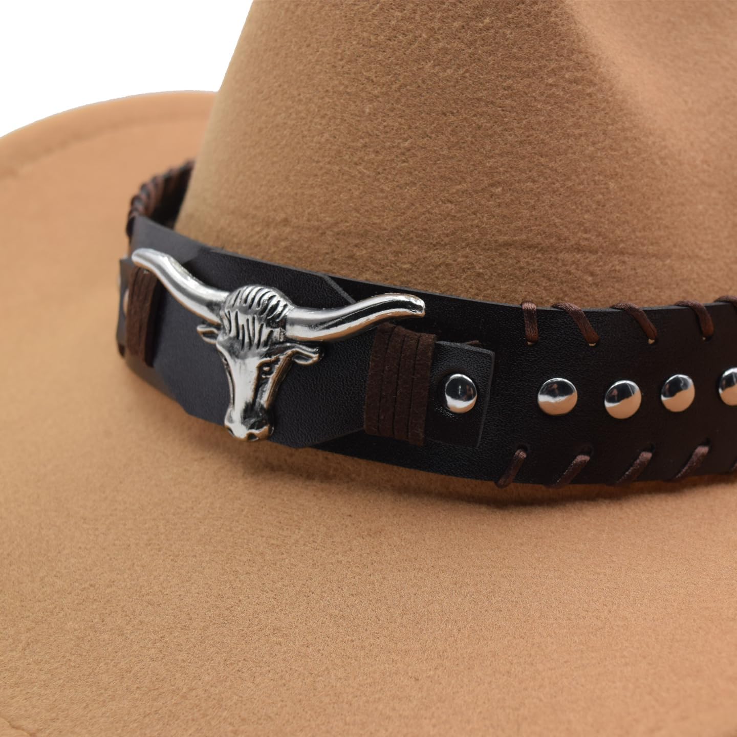 Unisex Western Cowboy Hat Fur Felt Cowgirl Hats Wide Brim with Belt Buckle - Image 7