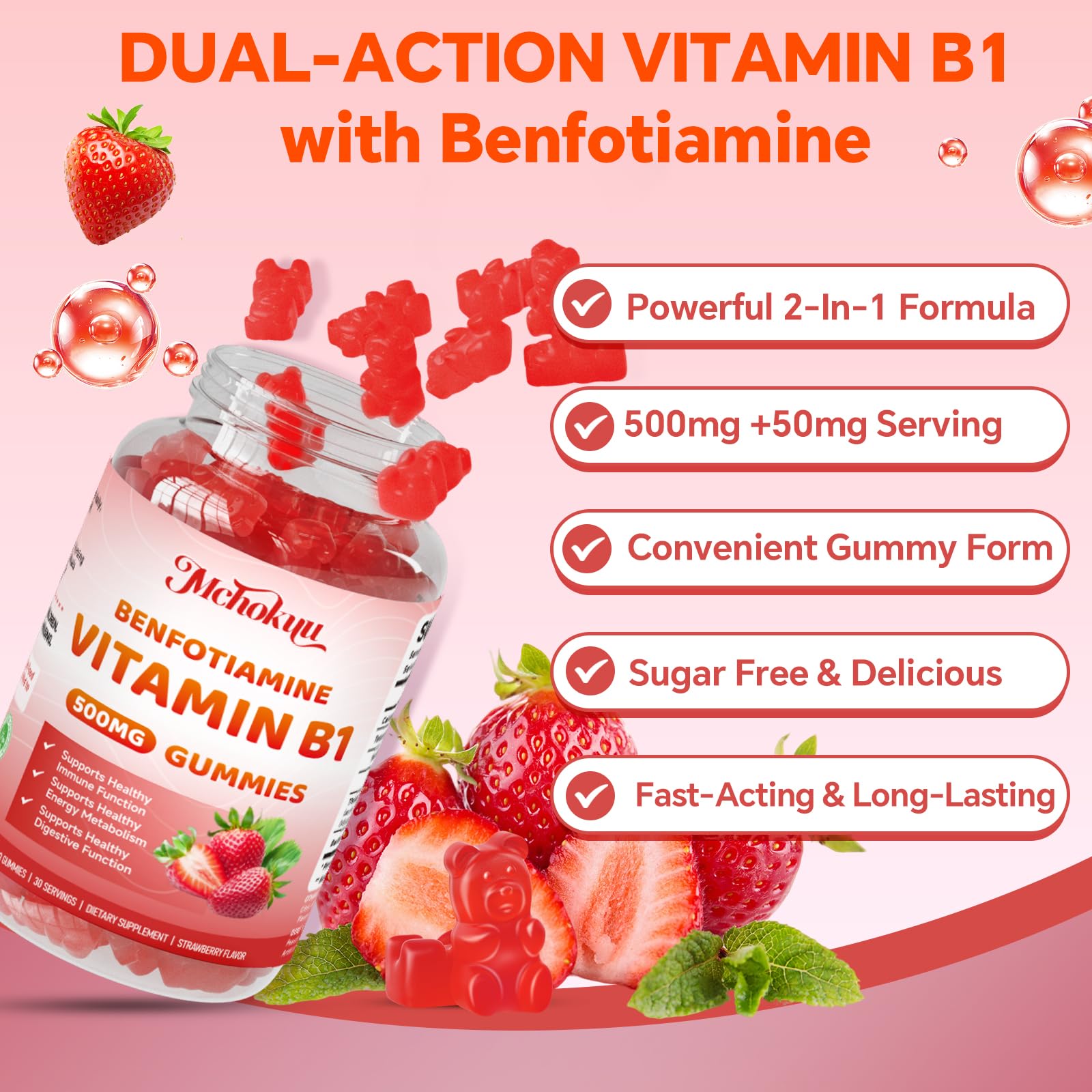 Vitamin B1 Gummies 500mg with Benfotiamine Supplement, 60 Count — Amazon image 5