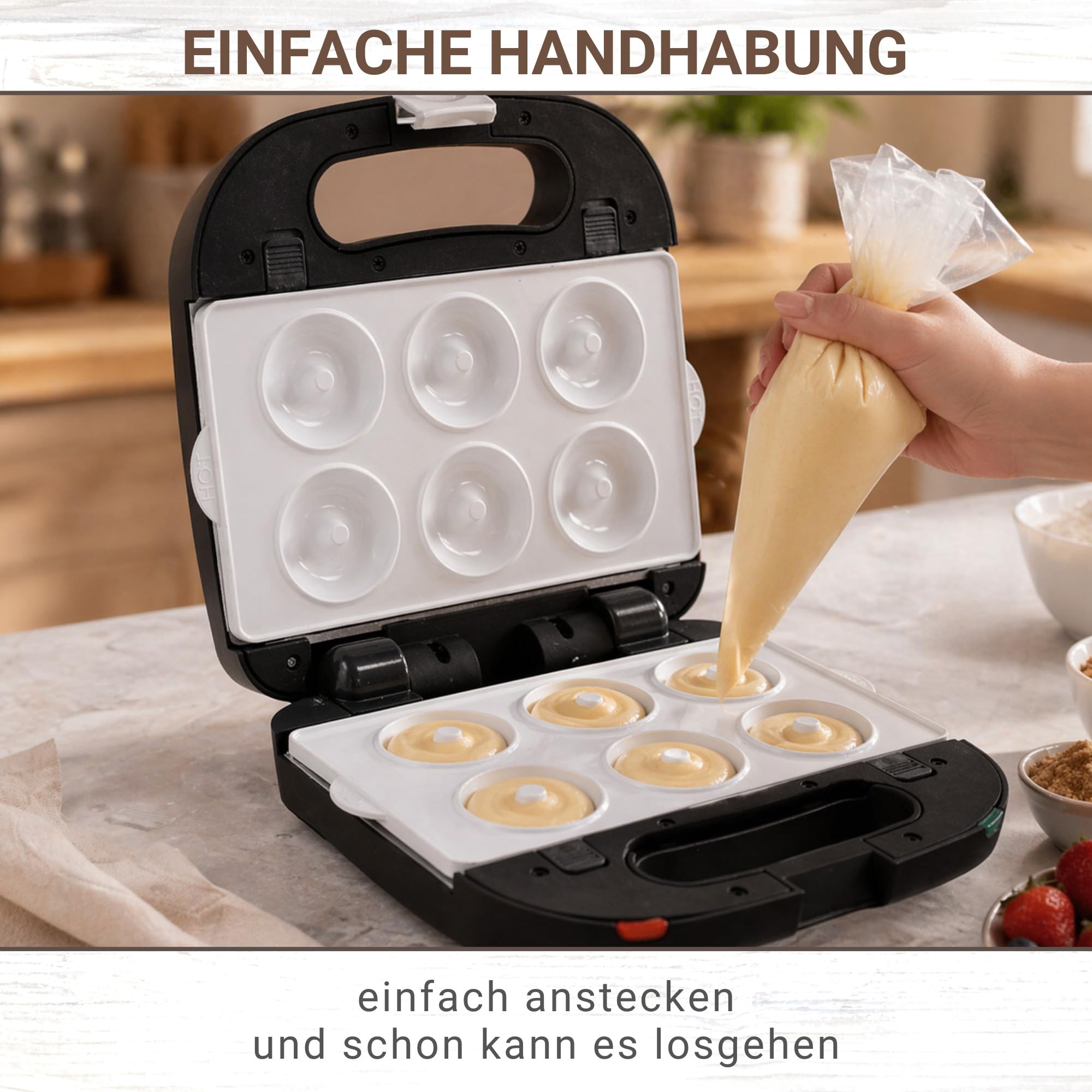 Syntrox Germany SM-1500W-Donut Maker - für 6 Donuts mit austauschbaren Keramik Wechselplatten