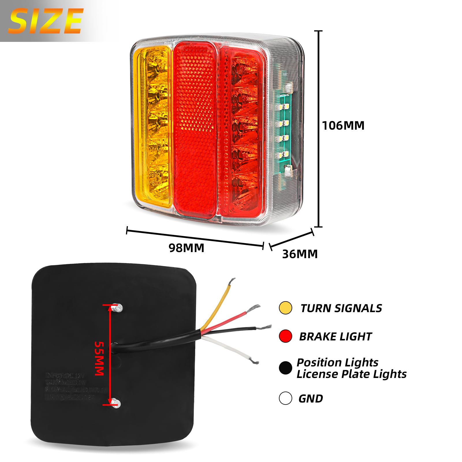 AOHEWEI 2Pcs Fanali Posteriori per Rimorchio 18LEDs 12V Fanali Posteriori Luci di Stop Riflettore Luci Targa IP67 Impermeabile Multifunzione Rimorchio Camion Caravan Van Barca Lampada E-Mark