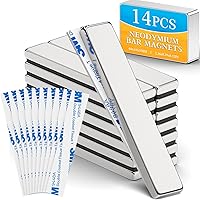 Grtard 14-Pack Super Strong Neodymium Bar Magnets 60x10x3mm Rare Earth Rectangle Magnets with Adhesive Backing for Fridge, Whiteboard, Outdoor