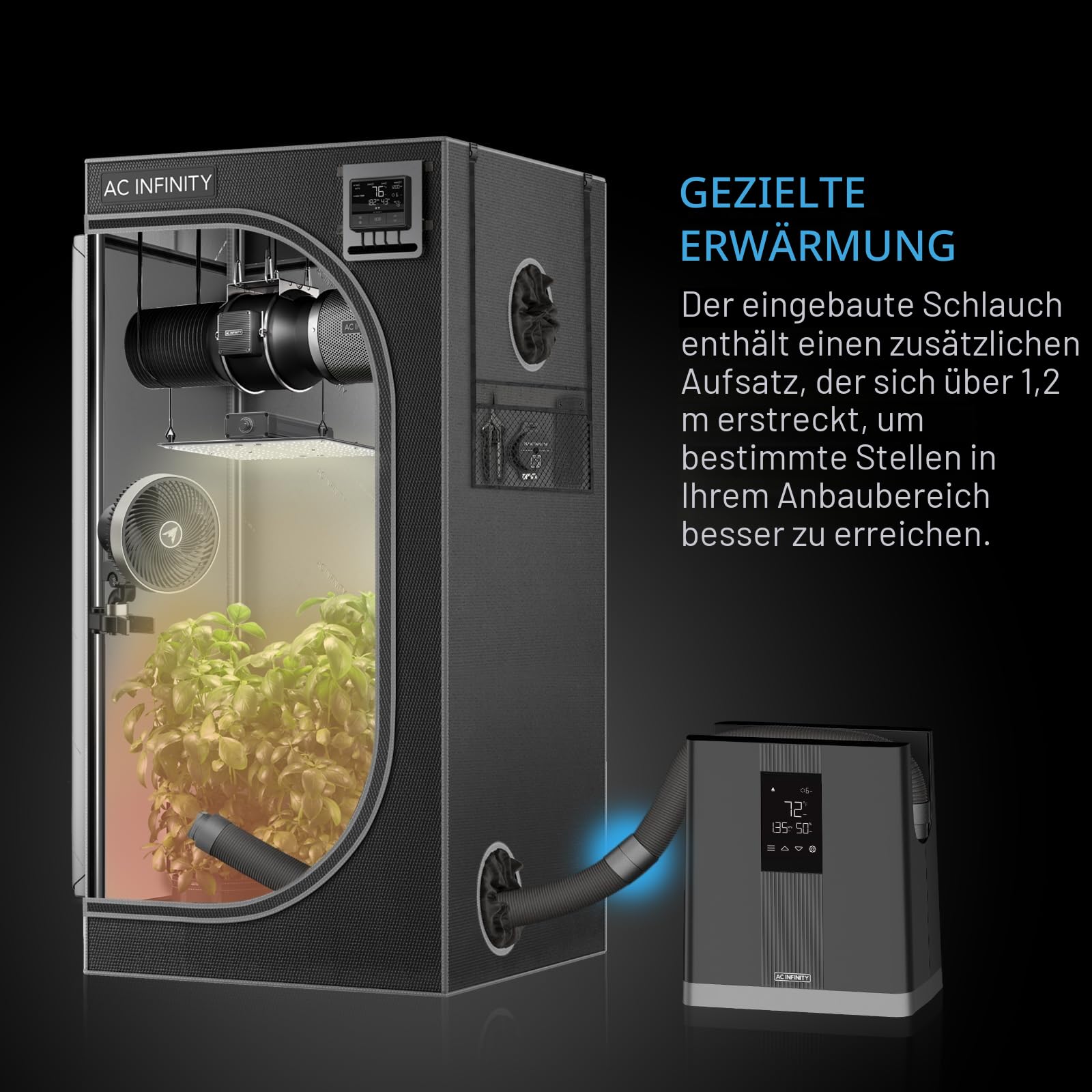 AC Infinity THERMOFORGE T3 – Grow-Heizgerät mit VPD-Temperatursteuerung, 10-stufiger PTC-Heizung und Verlängerungsschlauch, für Grow-Zelte, Räume und Gewächshäuser
