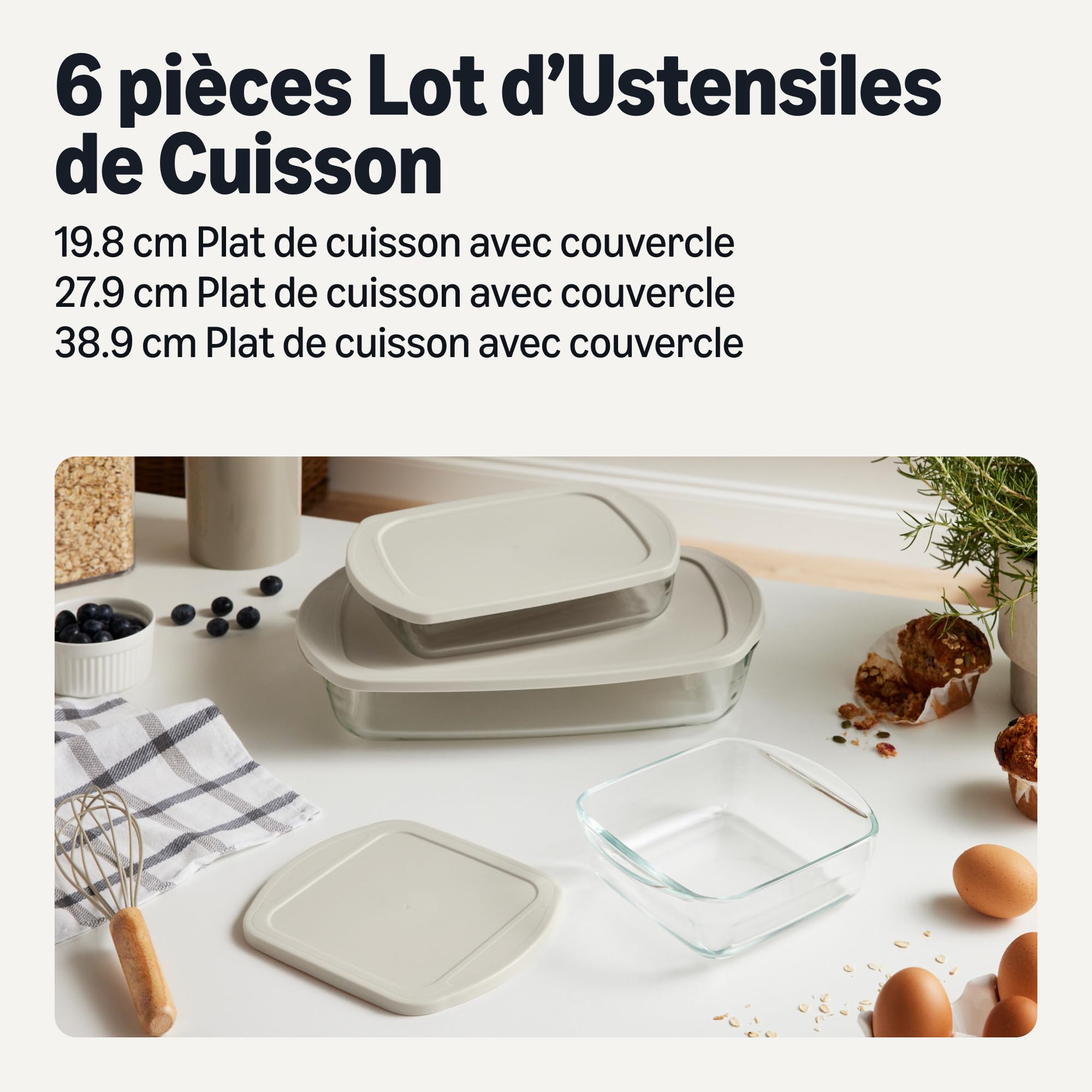 Image secondaire de Ensemble de Plats de Cuisson en Verre avec Couvercles - Lot de 6 Pièces