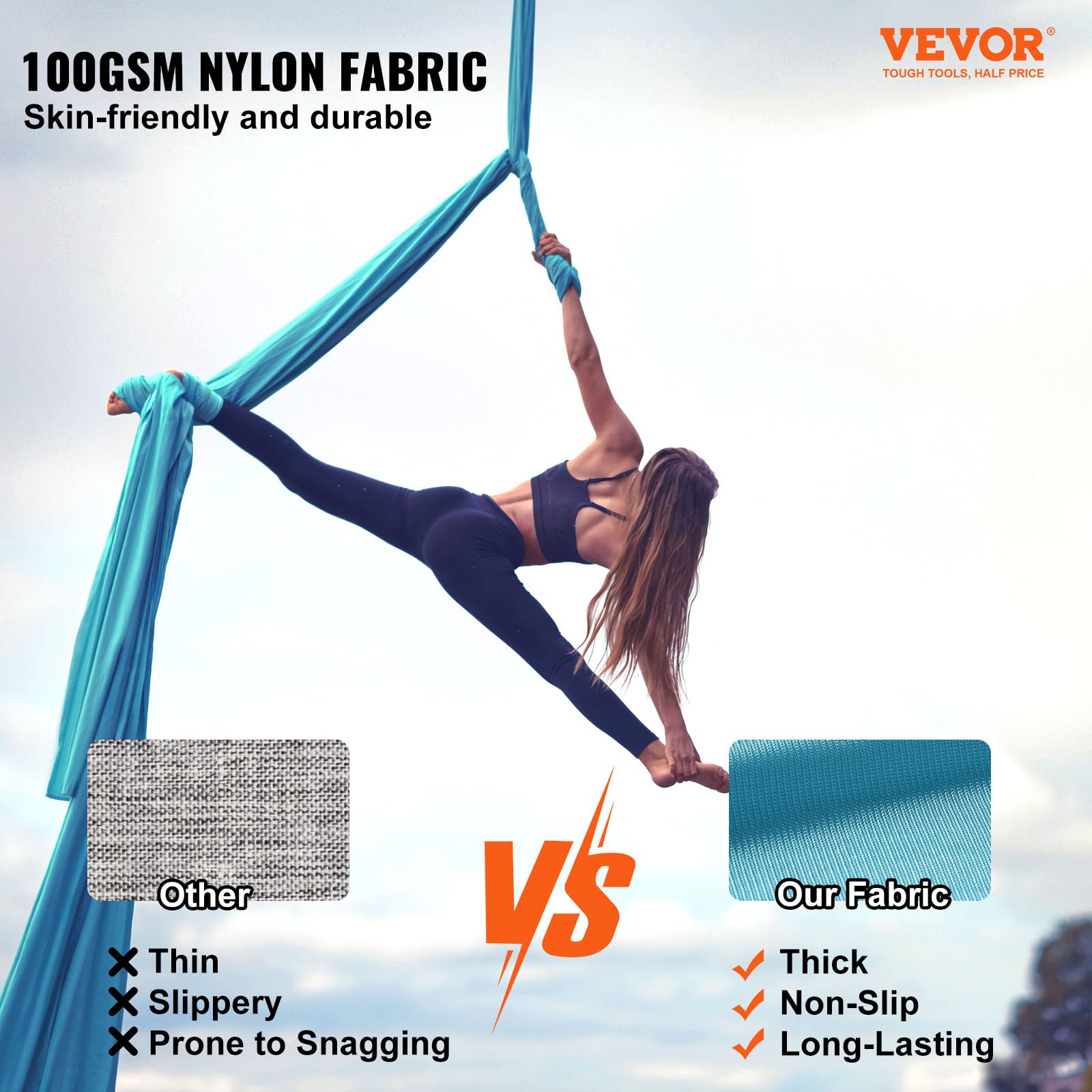 VEVOR Amaca e Altalena per Yoga Aereo, 5,5 Iarde, 100 g/m², Hardware Completo per l'attrezzatura e Guida di Installazione Semplice, Volo antigravità per Bodybuilding Fitness di Tutti i Livelli, Blu