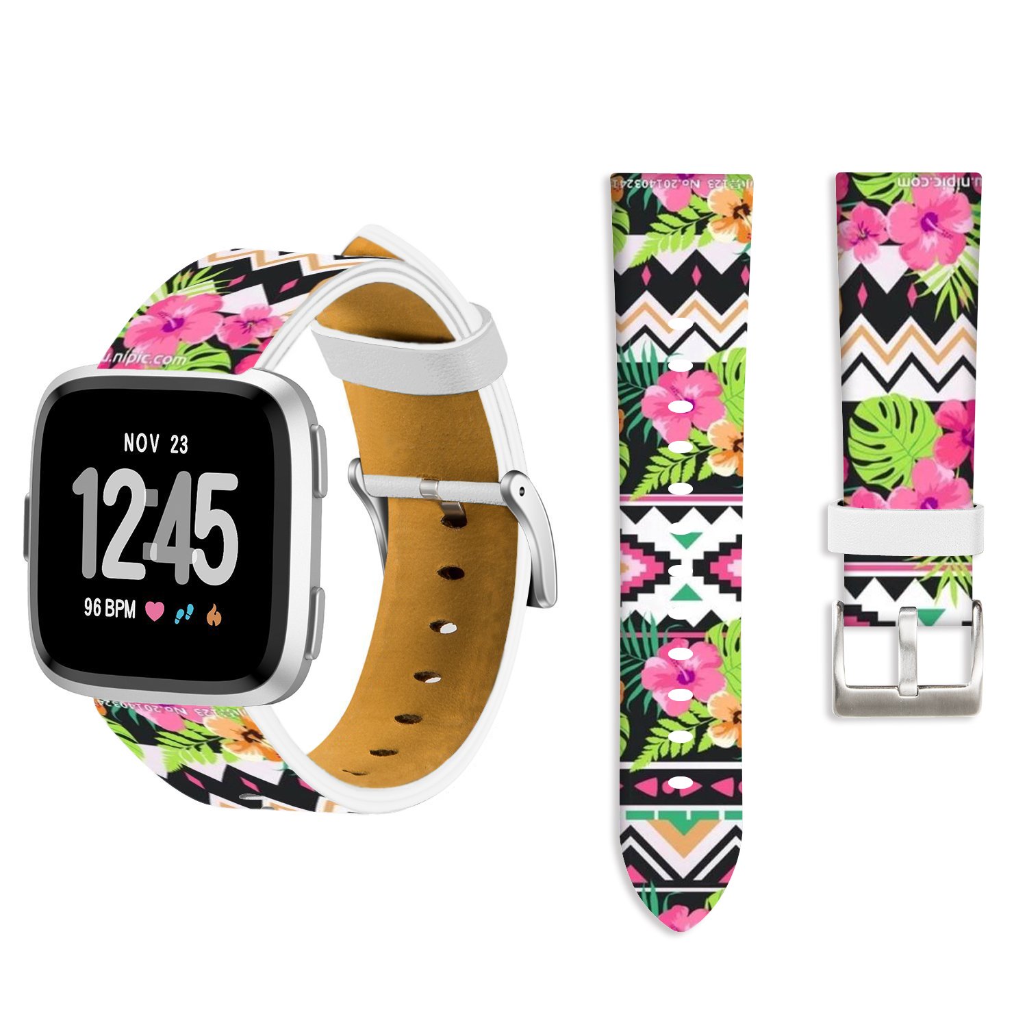 for Fitbit Versa Bands Flowers,Ecute Replacement Band Fitbit Versa Leather Bands Strap for Fitbit Versa SmartWatch -Beautiful Color Flowers