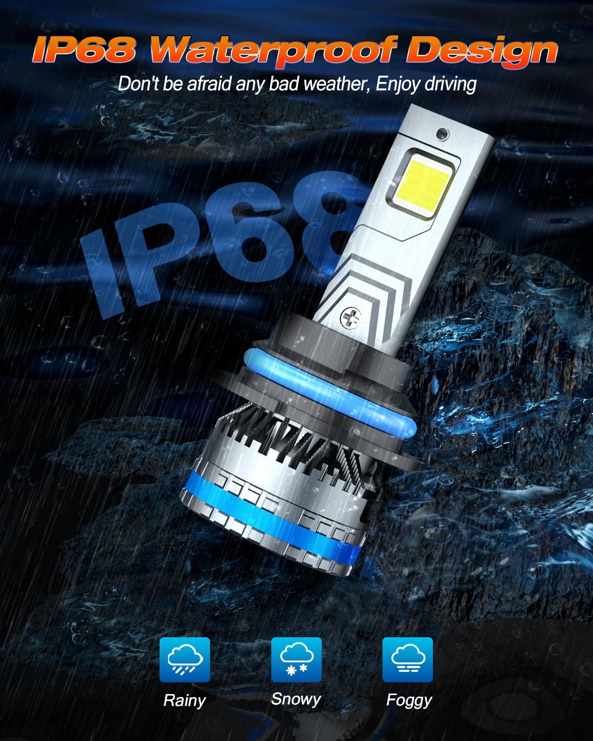 FAHREN 9004/HB1 Light Bulbs, Upgraded 120W 60000LM Bright Fog Lighting Bulb, 6500K Cool White IP68 tire lights Waterproof,Quick Installation, Pack of 2