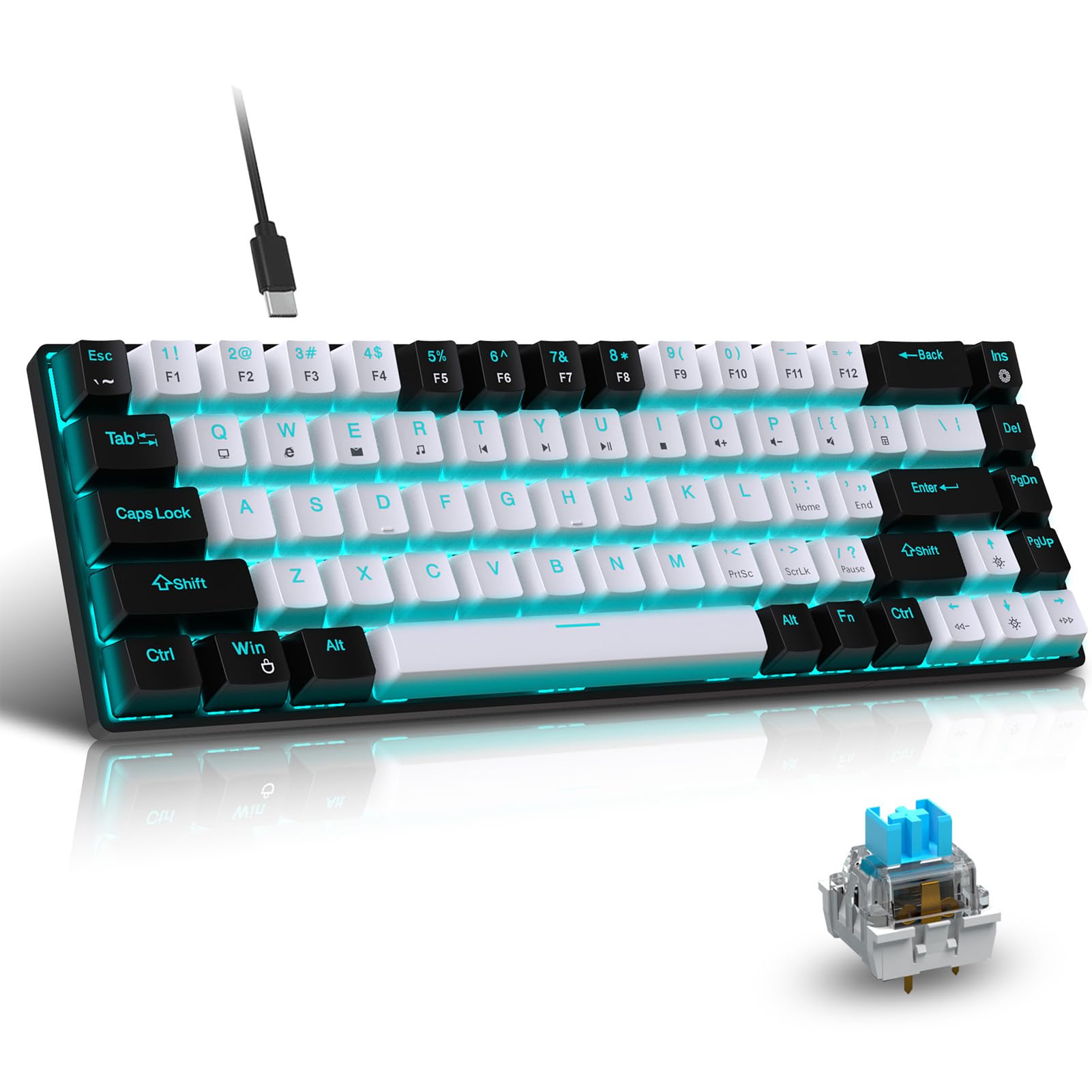 Mechanical Keyboard with 68 Keys RGB Light Dual Color Gaming