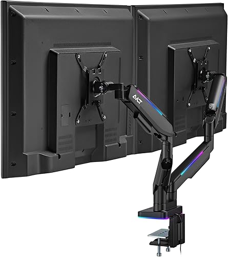 AVLT RGB Lights Dual 17"-43" Gaming Monitor Arm Soporte de escritorio, se adapta a dos pantallas planascurvasultraanchas de hasta 44 libras (44.1