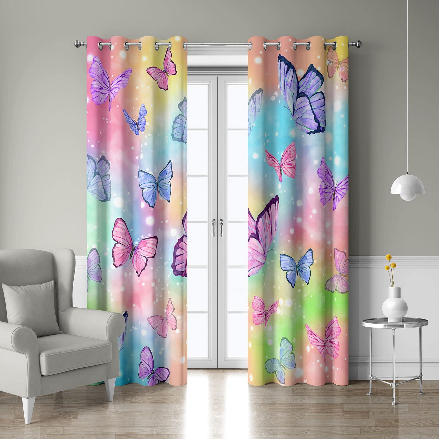 HOSIMA Curtains Blackout Eyelet for Boys and Girls Soft Breathable Butterfly Print Curtains 2-piece Set Suitable for Young People's Bedroom Living Room Decoration(Butterfly,117x137) - Image 2