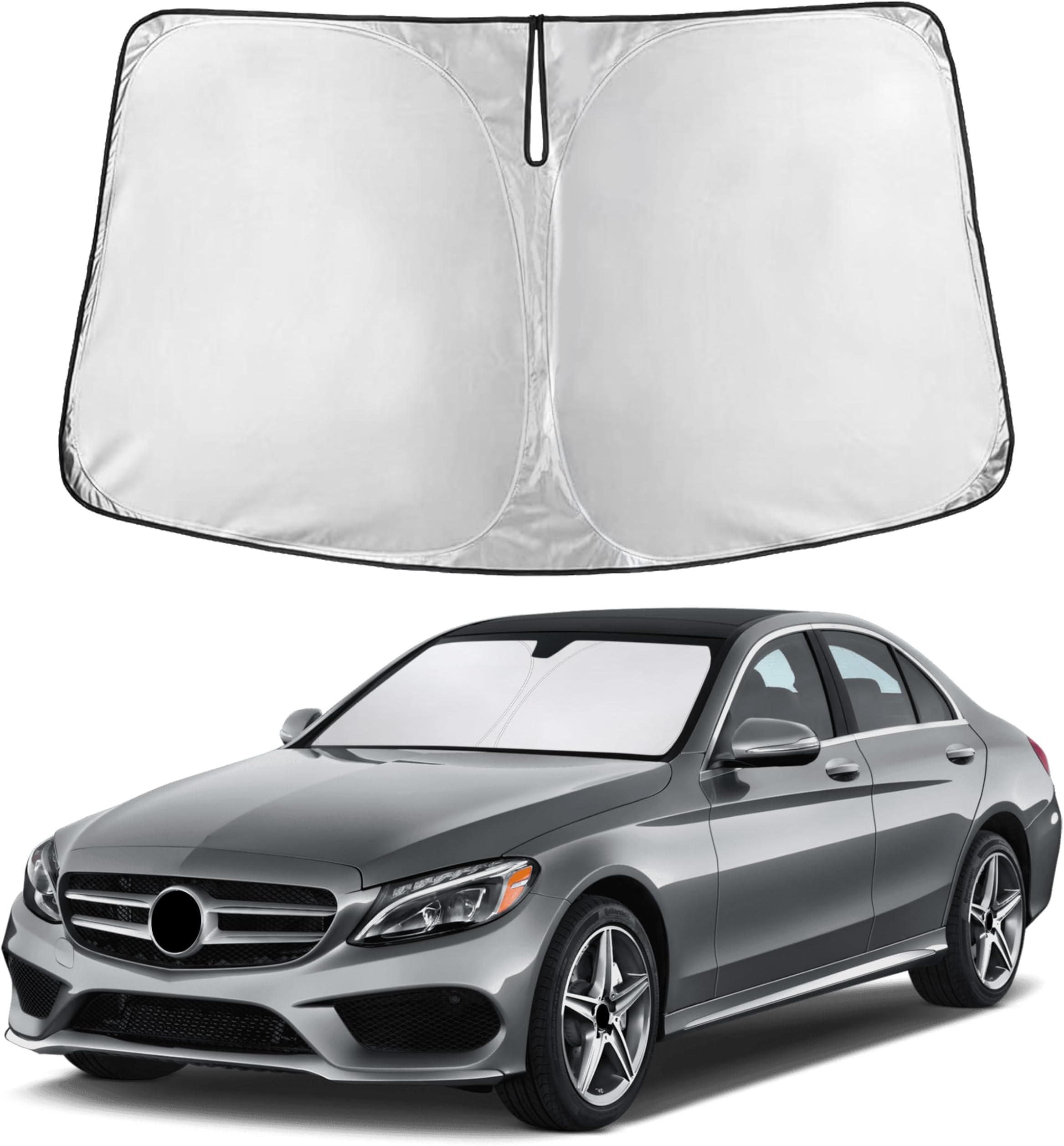 Windshield Sunshade Compatible for Mercedes Benz C Class 2008-2019 2020 2021, W205 C250 C300 C400 Sun Visor for Front Windshield & Window Sun Shade Cover, UV Heat Protector, Car Accessories