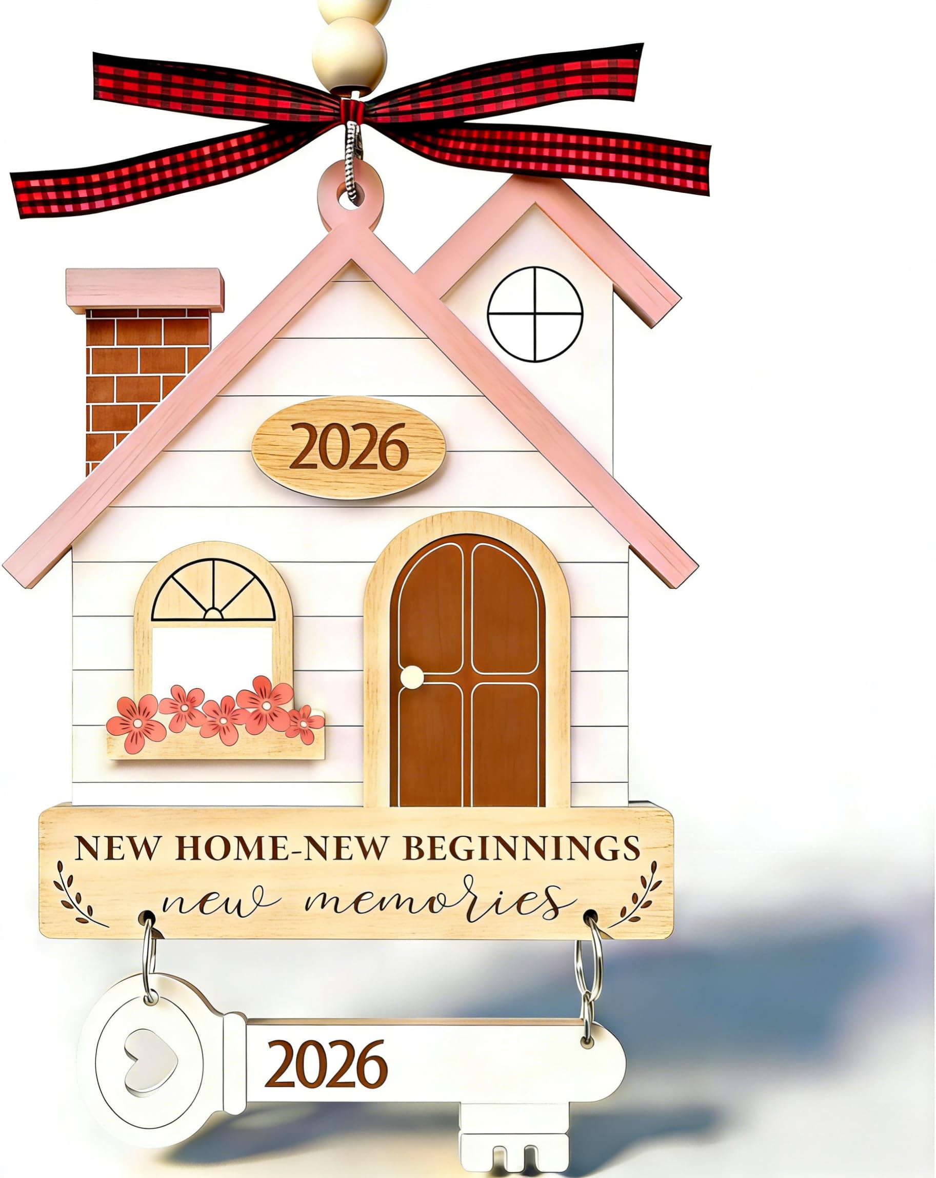 Minwegi White New Home Gifts Wooden Hanging Ornament - Housewarming Decoration For New Home, House Shaped Keepsake For Home Decor (No Card Included)