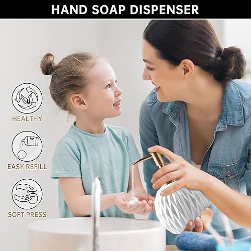 Miniatura 8 de Ceramics - Dispensador de jabón dorado para baño, botella de jabón de alivio para fregadero de cocina, dispensador de jabón líquido recargable de