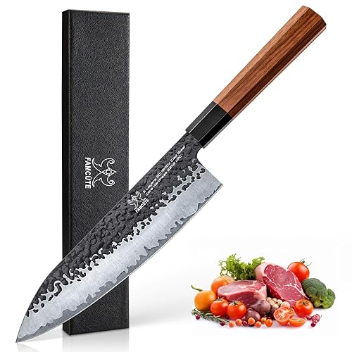 FAMCÜTE 8 Inch Japanese Knife, Hand Forged 5 Layers High Carbon 9CR18MOV Steel Rosewood Handle Chef Knife, Ultra Sharp Durable Professional Kitchen Knife, A Thoughtful Birthday Gifts for Mom/Dad - 8 Inch Chef Knife