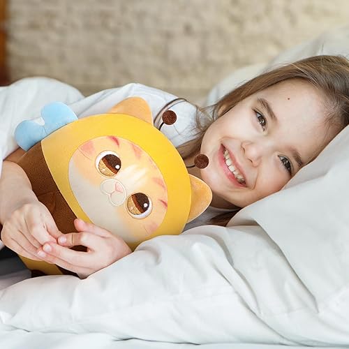 Miniatura 3 de Almohada de peluche Kawaii con diseño de abeja y gato para niños, lindo animal de peluche Kawaii, peluche suave de gato con disfraz de abeja,