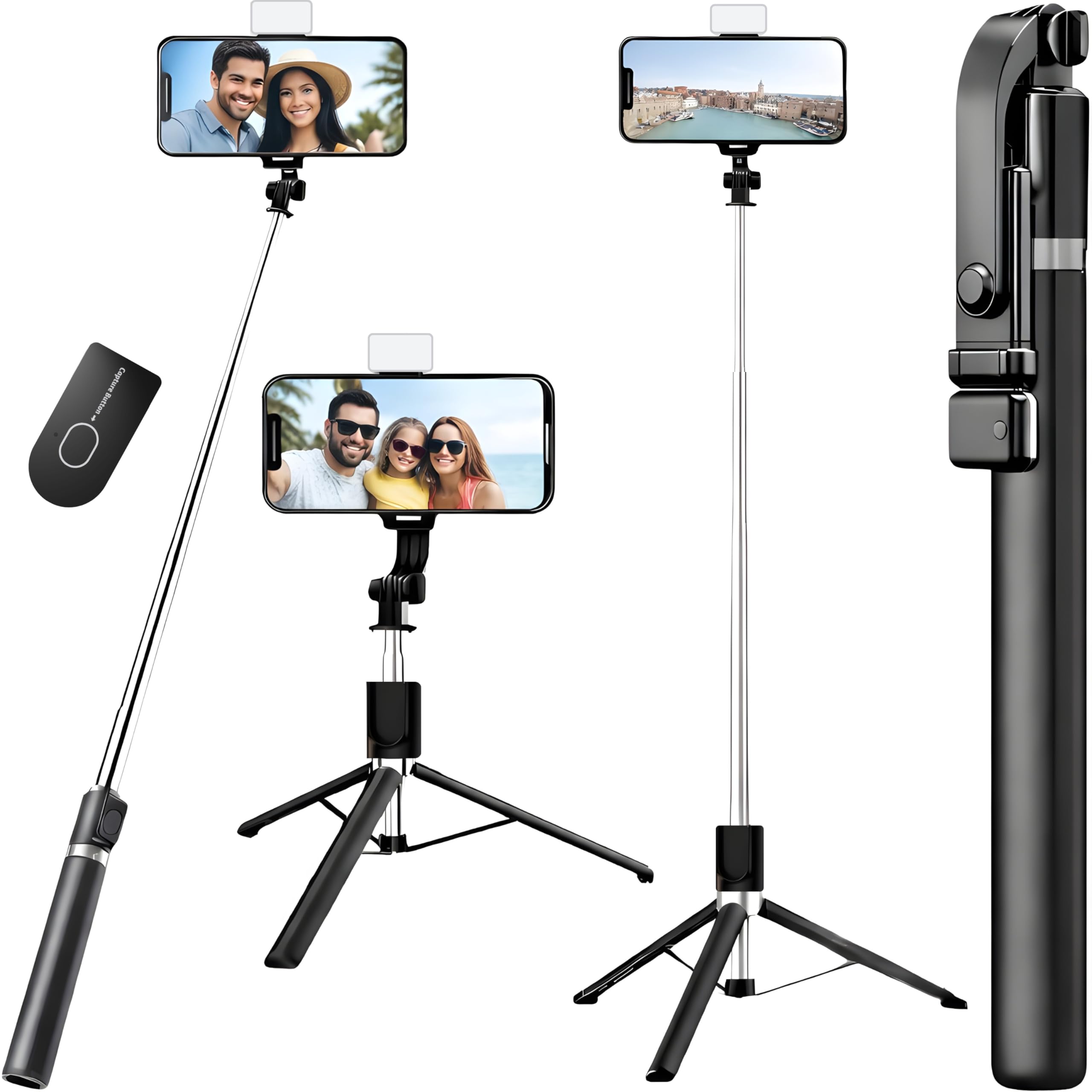 Sakit® Selfie Stick Tripod with Light, 170CM Reinforced Tripod for Mobile Phone, Multi-Functional Bluetooth Long Selfie Stick for Travel, Vlogging, Compatible with iPhone, Samsung & All Smartphones-image-4