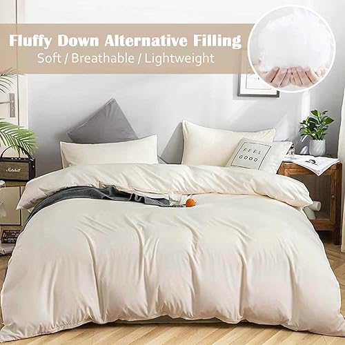 Miniatura 2 de Nanko Juego de edredón beige tamaño Queen, relleno de edredón alternativo reversible de microfibra suave de primavera, moderno juego de ropa de cama