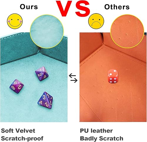 Miniatura 7 de SIQUK Bandeja de dados de piel sintética, plegable, hexagonal, para juegos de dados como RPG, DND y otros juegos de mesa (azul claro, negro)