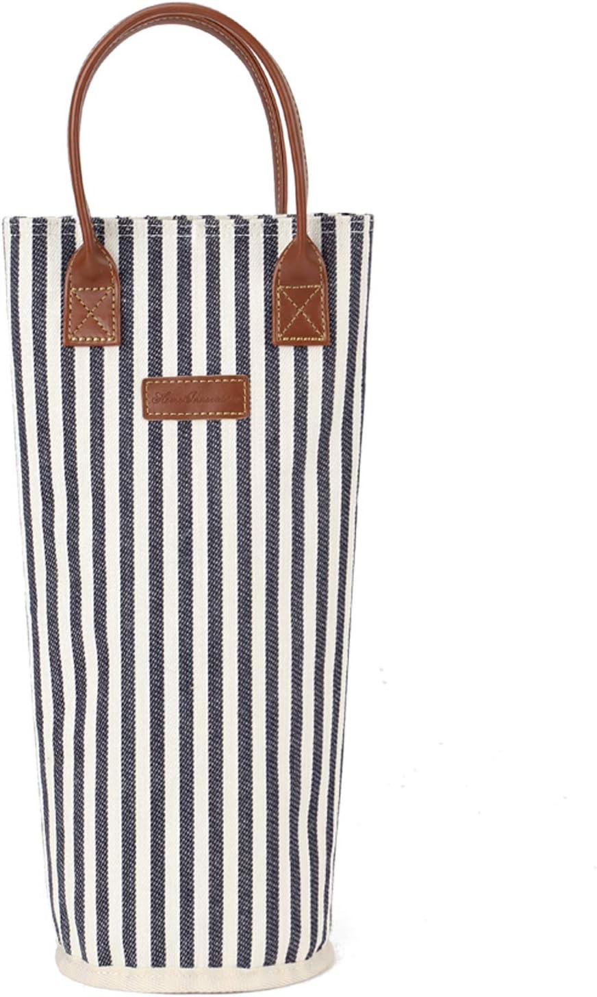 Single Bottle Insulated Wine Tote, 1 Bottle Wine Carrier Bag Padded Wine Cooler Perfect Wine Lover's or Wedding Gift-Stripe (Srtipe)
