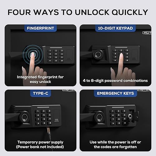 Miniatura 3 de Caja de seguridad biométrica de 1.0 Cub con bolsa ignífuga, caja fuerte de huellas dactilares de acceso rápido con llaves, teclado digital, puerto