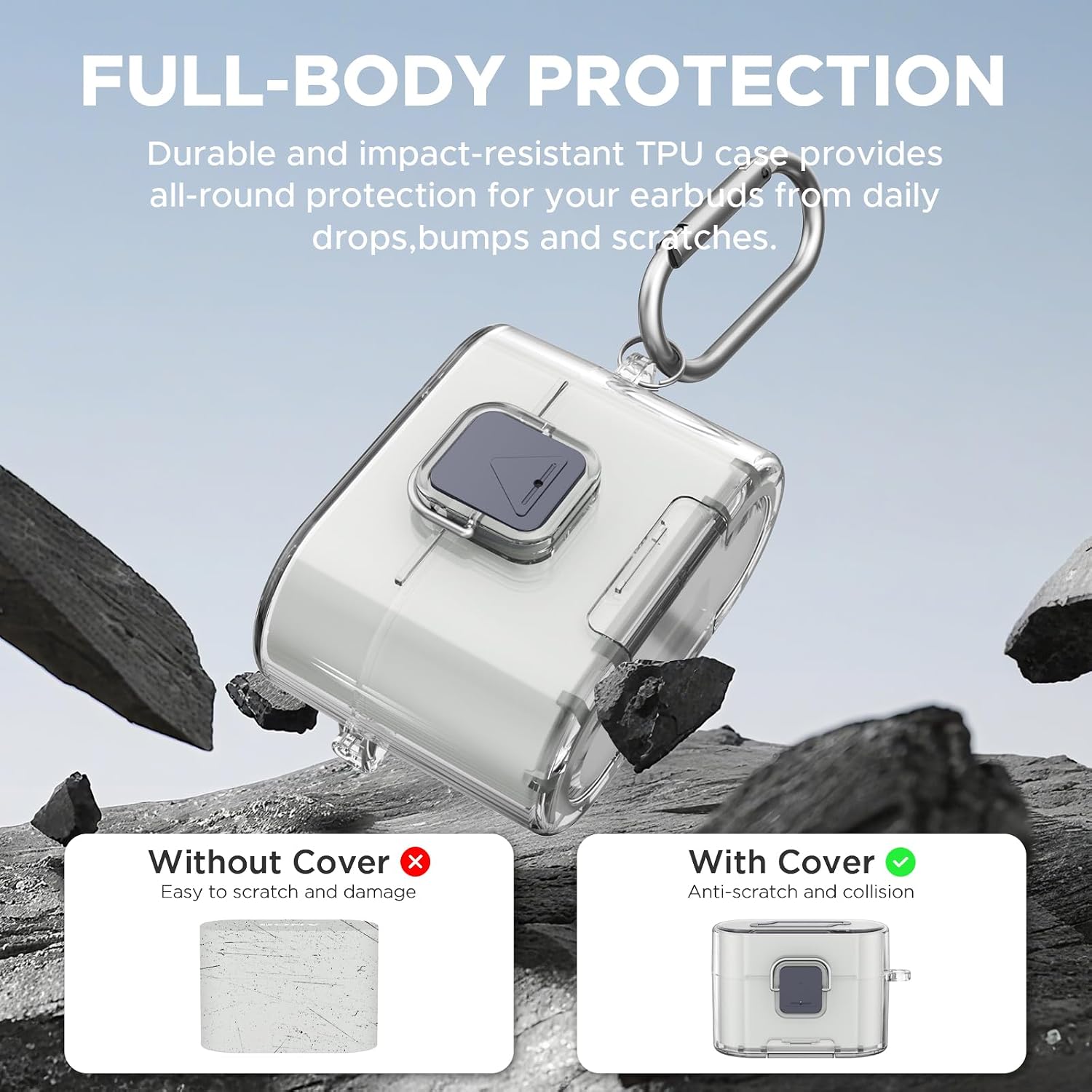 Double Security Lock Case for Sony WF-1000XM6 with Phone Stand,Anti-Scratch Shockproof Clear TPU Protective Case Cover Compatible with Sony WF-1000XM6 with Carabiner&Cleaning Pen Kit (Clear) image 4