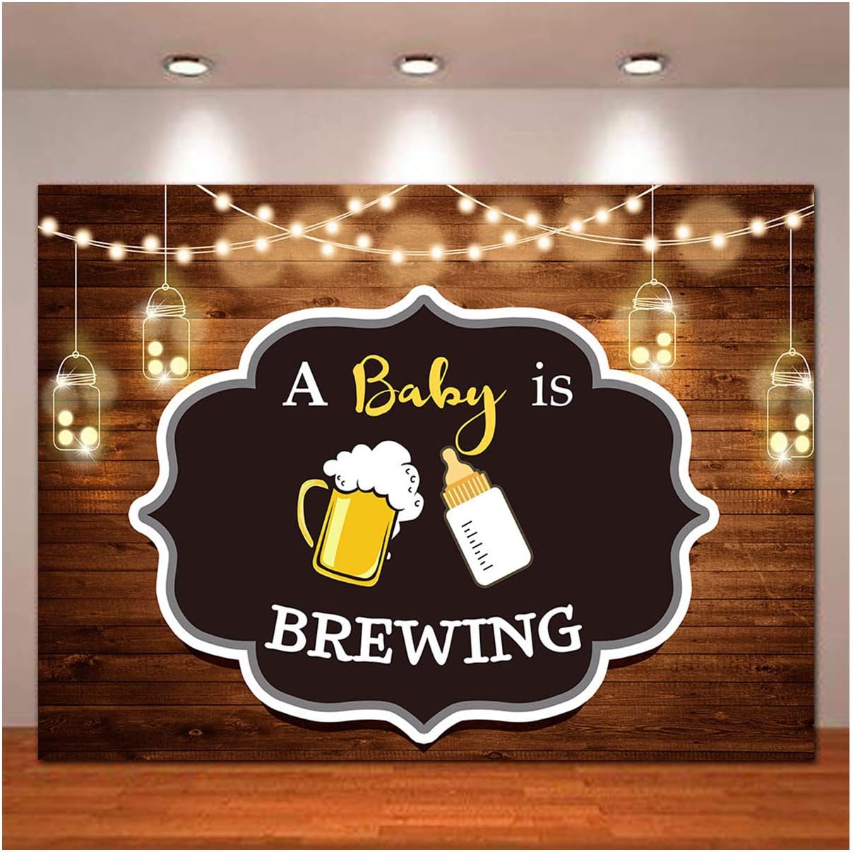 A Baby is Brewing Themed Photography Backdrop for Baby Shower Party Banner Decorations Vinyl Beer Bottle Rustic Wood Glitter Photo Background 5x3ft Photo Booth Studio Props Cake Table Supplies