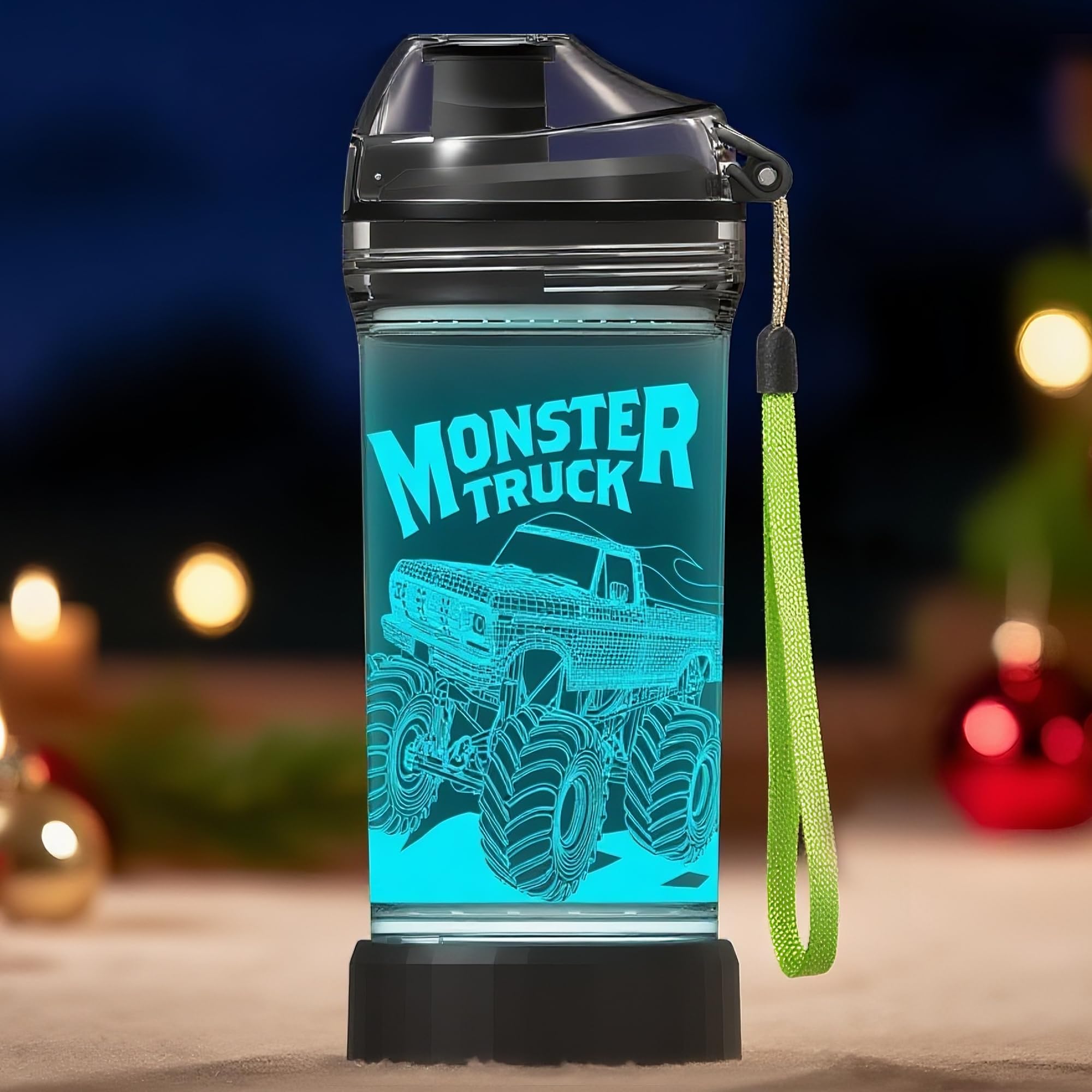 Kids Water Bottle with Monster Truck Design 3D Glowing LED Light-Tritan BPA Free Perfect for Back-to-School Season Girls