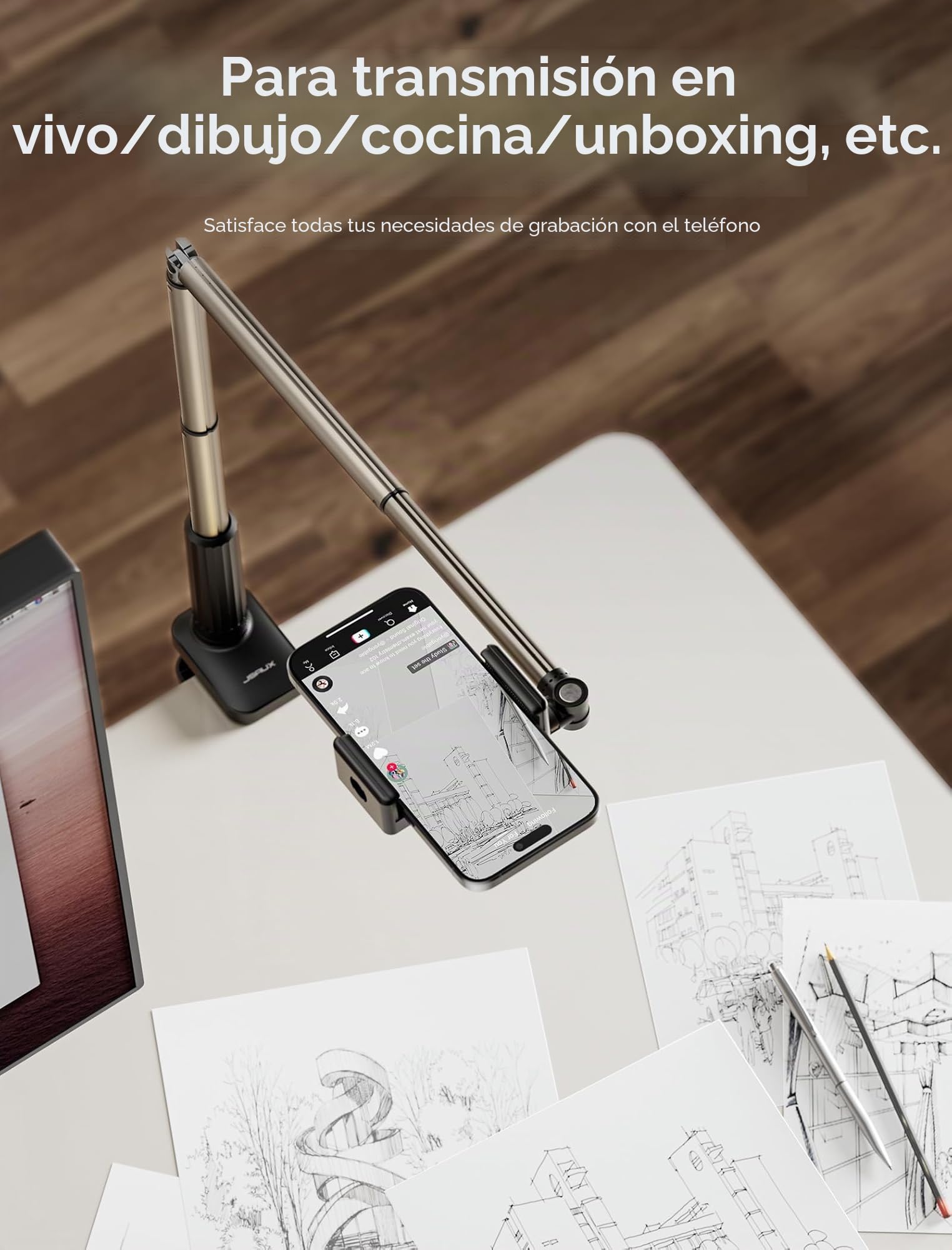 JSAUX Soporte para teléfono para Cama y Escritorio, Clip Universal Ajustable para teléfono para Marco de Cama de Escritorio Compatible con iPhone 14 Pro MAX Plus Mini iPhone 13 12 11 X Samsung -Negro