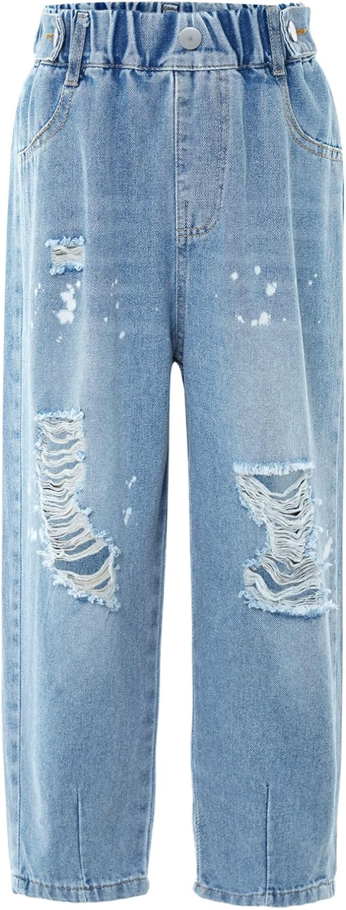 iiniim Kids High Waisted Baggy Ripped Jeans Girls Casual Loose Fit