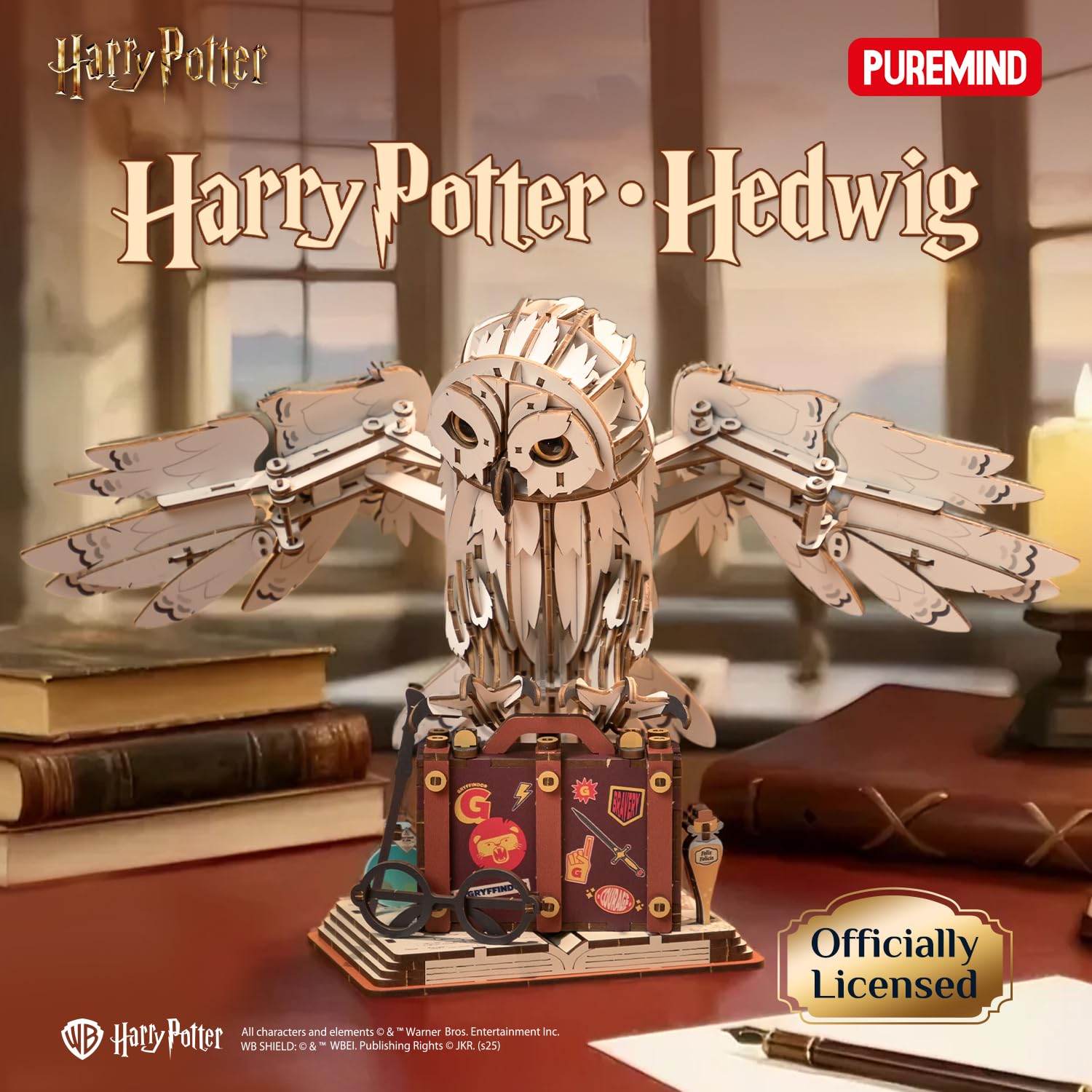 PUREMIND Harry Potter Edvige Puzzle 3D in Legno per Adulti - Gufo Magico Ufficiale con Ali Mobili e Testa Girevole - Kit Modello in Legno Fai-da-te Regalo per Fan e Decorazione Casa