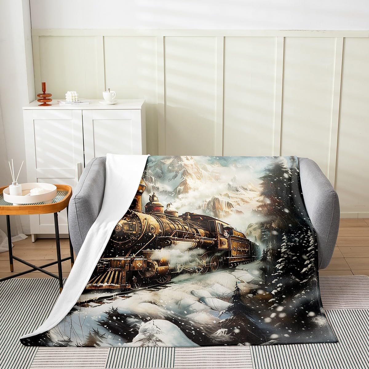 Happy New Year Throw Blanket Twin 60x80 Cartoon Winter Snowman Cute Deer Flannel Blanket for Kids Teens Adults White Snow Merry Christmas Rustic Style Bed Blanket for Office Chairs