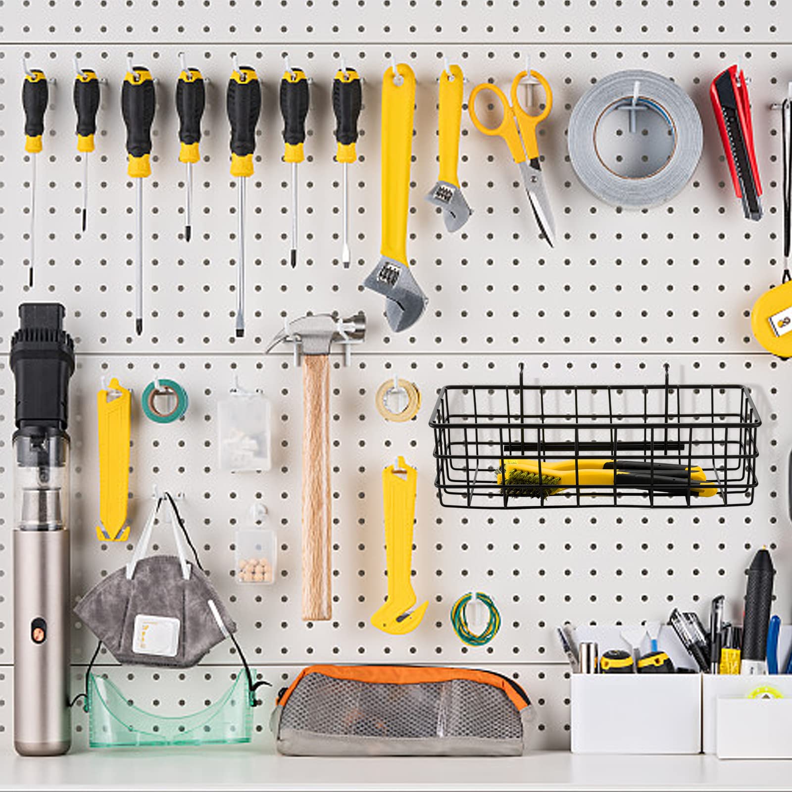 ZENFUN Lot De 4 Paniers Panneau Perforé Différentes Tailles - Organisation Outils Garage Atelier - Noir