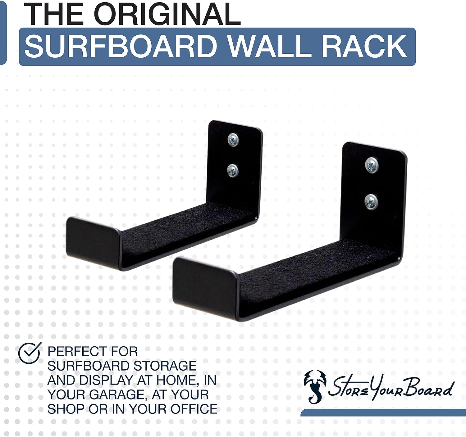 StoreYourBoard Naked Surf – The Original Minimalist Surfboard Rack, Heavy-Duty Black Aluminum Surf Board Wall Hangers for Display & Storage, Surfboard Wall Mount Holds 30 lbs