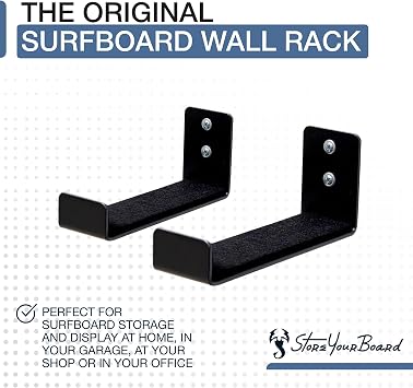 StoreYourBoard Naked Surf The Original Minimalist Surfboard Rack, Heavy-Duty Black Aluminum Surf Board Wall Hangers for Display & Storage, Surfboard Wall Mount Holds 30 lbs