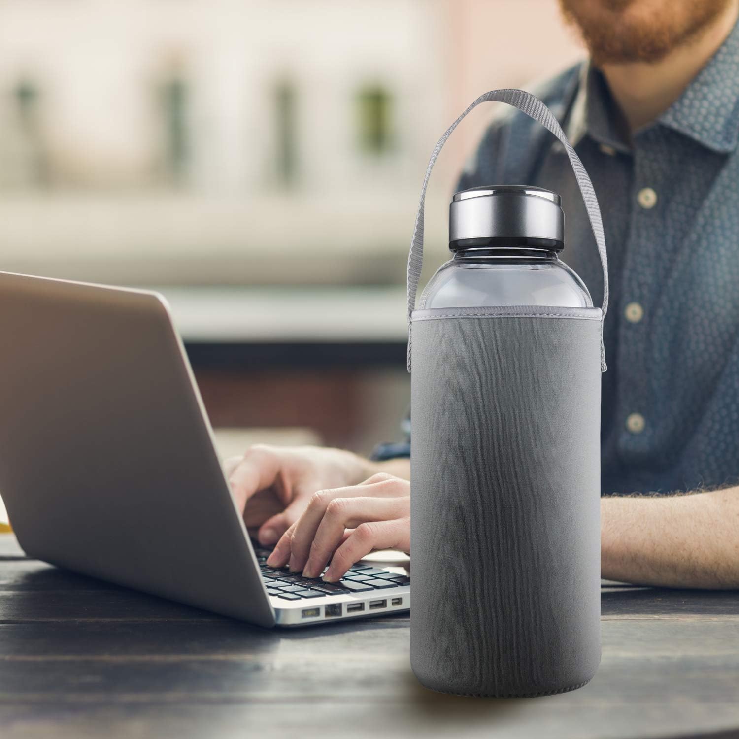 48 OZ Borosilicate Glass Water Bottle BPA Free Reusable Glass Drinking Bottle with Neoprene and Stainless Steel Lid - Image 7