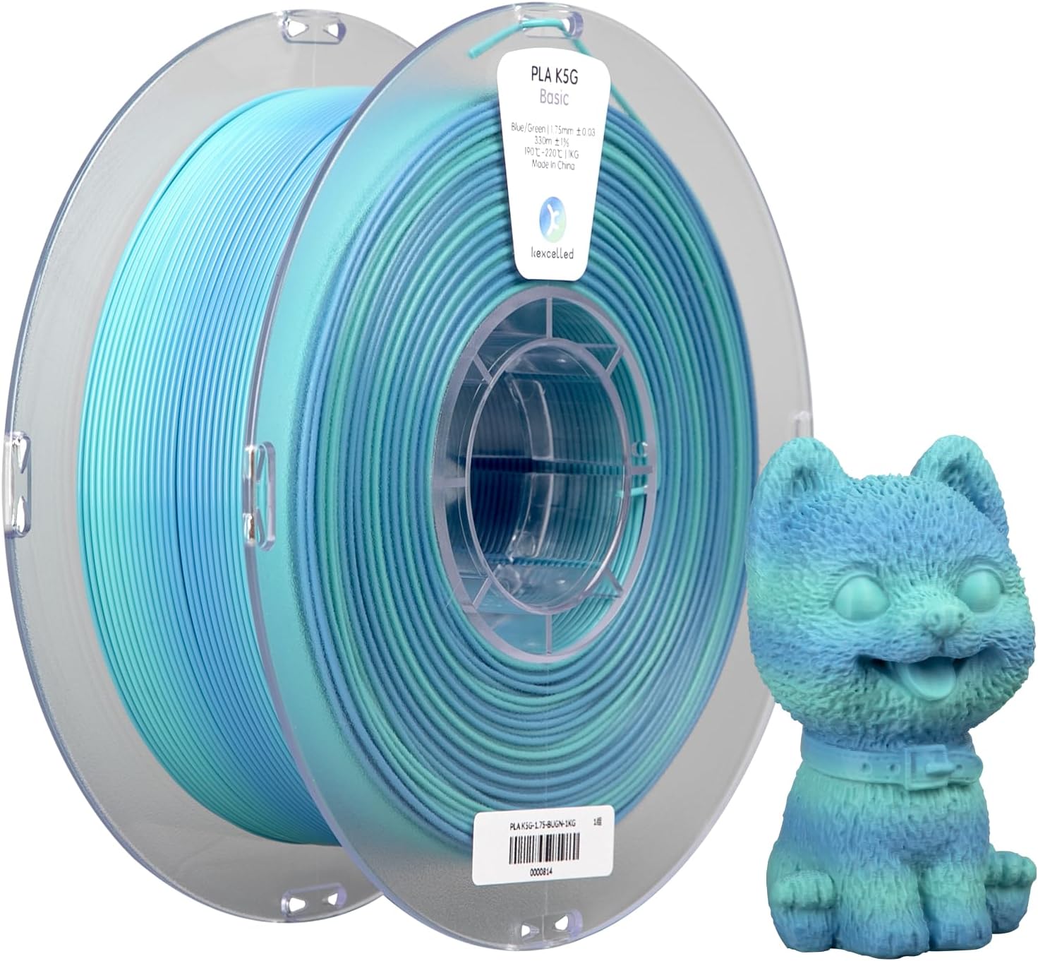 kexcelledPLA Filament Two-Tone Gradient, PLA Multicolour , High Stability, 1.75 mm, -0.03 mm, PLA Two-Tone Coextrusion Filament, PLA Coextrusion Filament, 1kg/Spool Colour Combination (Blue + Green)