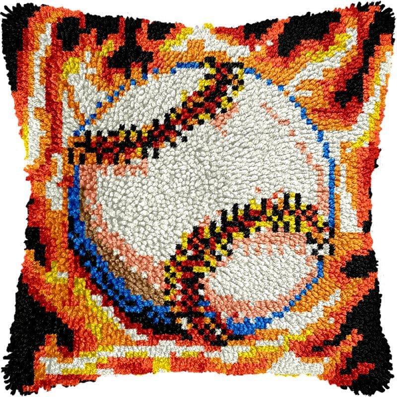 Latch Hook Kits Pillow Cover Set Sofa Fire Baseball Cushion Latch Hooking Carpet Rug Acrylic Yarn Printed Pillowcase Craft Kits with Tools Sofa Decor 17 x 17 Inch(vv85)