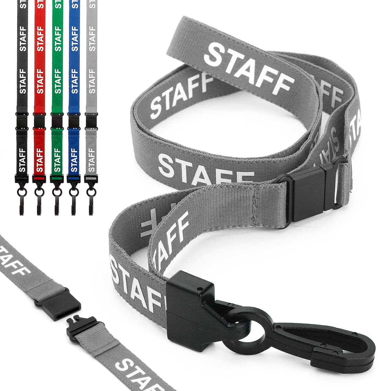 CKB LTD Staff LANYARDS Breakaway Safety Lanyard Pre-printed Text Neck Strap Swivel Plastic Clip for ID Card Holder - Pull Quick Release Design (Pack of 100, Grey) — image 1