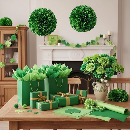 Miniatura 5 de Qilery 500 hojas de papel de seda verde a granel para bolsas de regalo de 15 x 20 pulgadas, sin ácidos, hojas de papel de embalaje, hojas de papel
