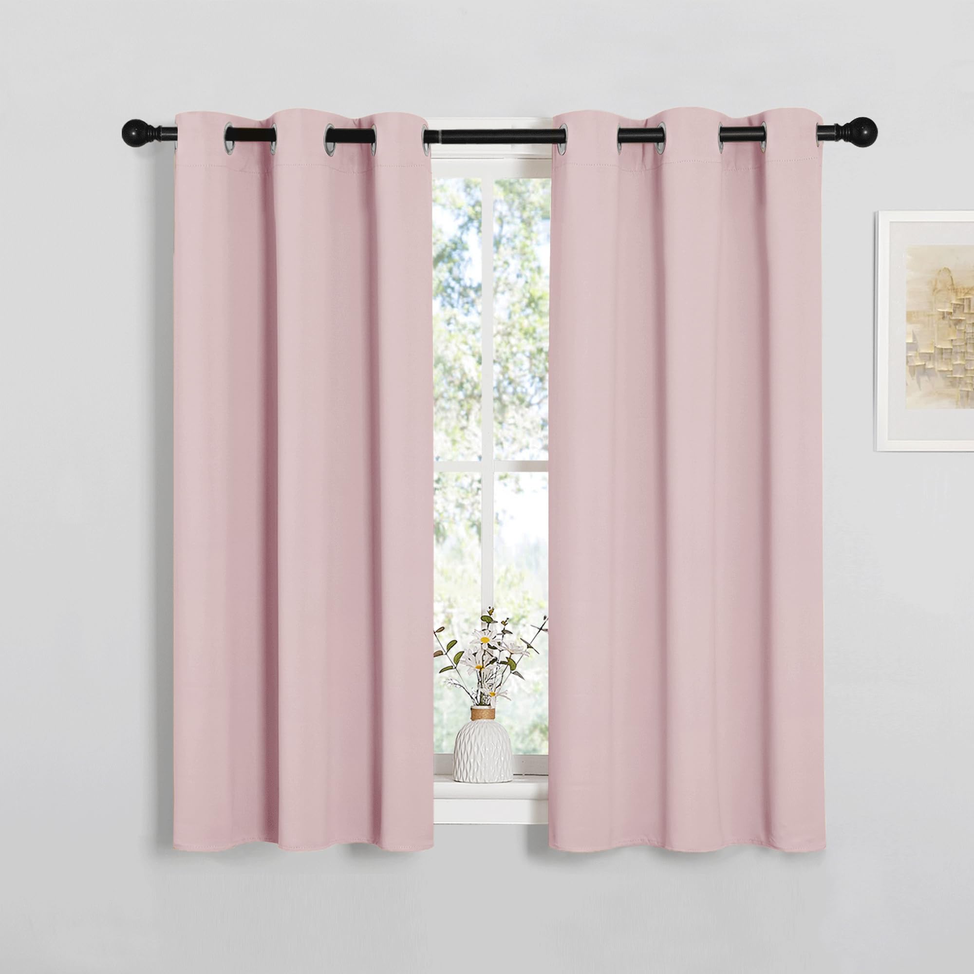 PONY DANCE Short Blackout Eyelet Curtains, Pink, 2 Panels, 37 x 48 Inch — image 1